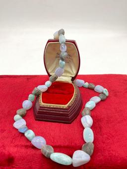 Lovely sterling silver neckalce with polished purple and green semi-precious stone strand