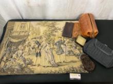 Vintage Tapestry Wall Hanging French & 5 Wallets & Bags, incl Vintage Mexican Bag & Beaded handbag