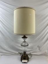 Vintage Glass & Brass Table Lamp w/ Cream Fabric Shade. Tested, Working. See pics.
