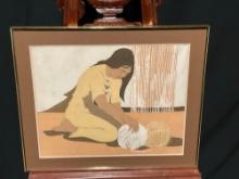 Framed Batik wax resist piece signed by artist Pat Rutledge