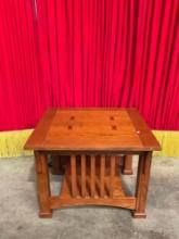 Modern Mission Style Wooden Coffee Table w/ Low Shelf. Measures 28" x 22" See pics.