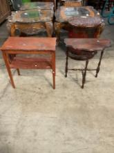 2 pcs Vintage Small Wooden Side Tables w/ Unique Shapes & Decorative Details. See pics.
