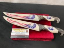 Pair of Patriotic Fixed Blade Daggers w/ Cases with Eagle Motifs, 7.5 inch blades
