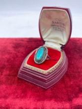 Sterling silver Native American turquoise ring sz 5 1/2 hallmarked KC see pics