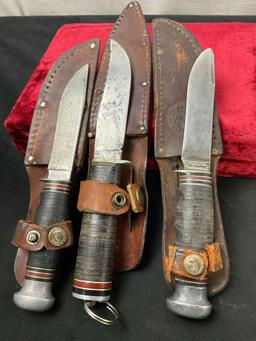 Trio of Vintage Remington Fixed Blade Knives, 2x RH51, & 1x RH84, w/ sheaths