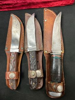 Trio of Vintage Remington Fixed Blade Knives, 2x RH4, & 1x RH70, w/ sheaths