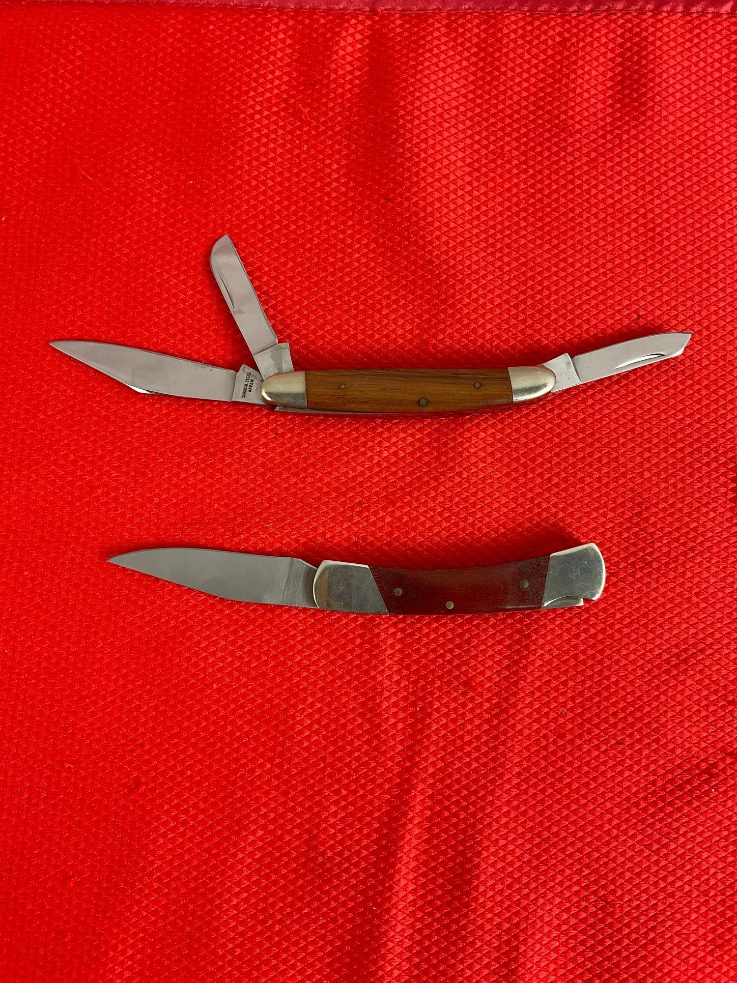 2 pcs Vintage Parker Cut Co. Steel Folding Knives w/ Wooden Handles. 3" Stockman Knife. See pics.