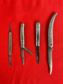 4 pcs Vintage Steel Folding Blade Pocket Knife Assortment. 1x Henry Sears & Sons, 1x Imperial. See