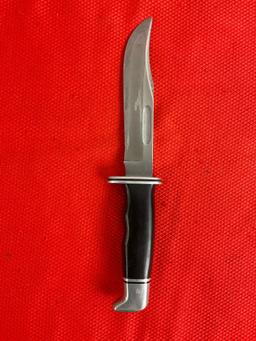 Vintage Buck 6" Steel Fixed Blade Bowie Knife Model 119 w/ Leather Sheath & Composite Handle. See