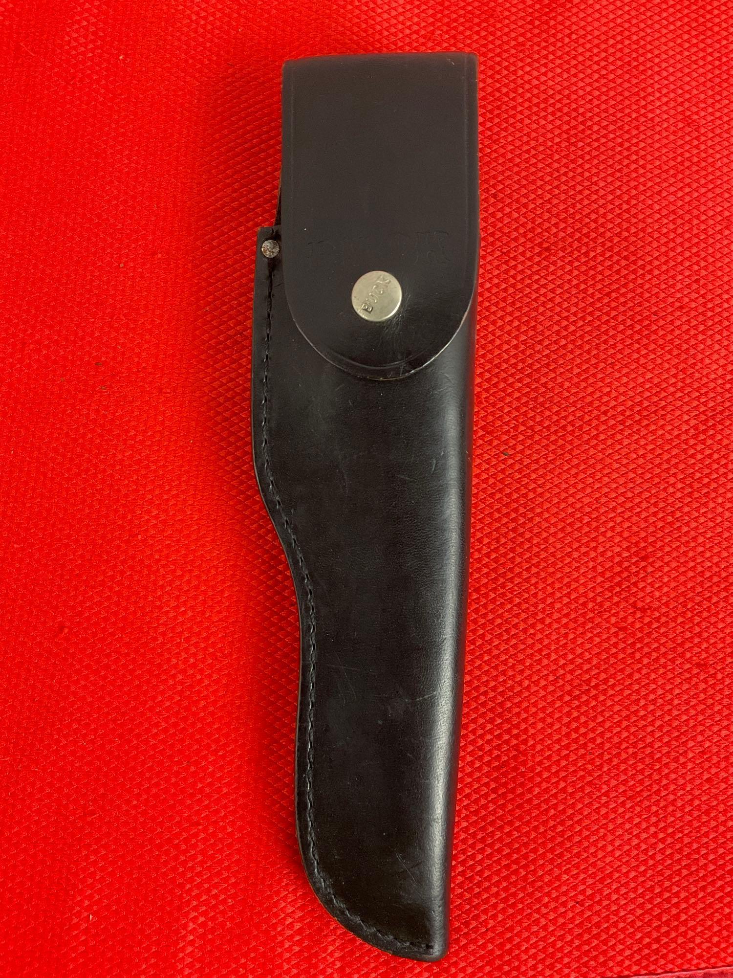 Vintage Buck 6" Steel Fixed Blade Bowie Knife Model 119 w/ Leather Sheath & Composite Handle. See