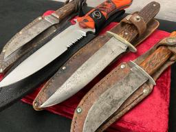 Modern and Antique Remington Knives, Fixed Blade, Modern Hunting, 2x RH4, & 1x RH30, w/ sheaths