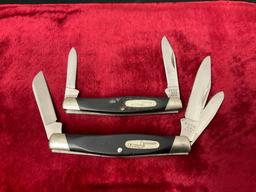 Pair of Vintage Buck Folding Pocketknives, Black Delrin Handles, three blade 303U, double blade 3...