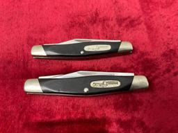 Pair of Vintage Buck Folding Pocket Knives, Black Delrin Handles, triple blade 303, double blade ...