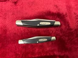 Pair of Vintage Buck Folding Pocketknives, Black Delrin Handles, triple blade 303x, double blade ...