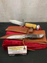 Pair of Vintage Remington Fixed Blade Knives, RH28 & RH51, one w/ Antler Handle