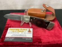Vintage Western Folding Knife, S-532, w/ Deer Buck etched on blade, w/ Leather Sheath