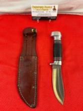 Vintage Remington UMC RH-50 4.25" Fixed Blade Stainless Steel Skinning Knife w/ Leather Sheath. See