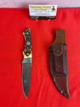 Vintage Remington 4.5" Fixed Blade Steel Skinner Knife Model R-6 w/ Leather Sheath & Sharpener. See