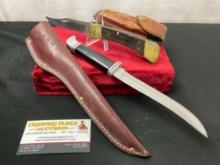 Pair of Buck Knives, Hunting #110 & Fillet #123, both w/ Leather Sheaths