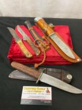 Assorted Remington Knives, Pair of RH-4, 1x RH-29, larger unmarked piece, w/ various sheaths
