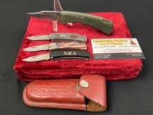 4x Buck Folding Pocket Knives, Models 422, 525, & 825, patriotic handles
