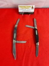 2 pcs Vintage Buck 3" Steel Folding 3-Blade Stockman Pocket Knife Model 301 w/ Delrine Handles. See