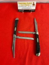 2 pcs Vintage Buck 3" Steel Folding 2-Blade Produce Fruit Pocket Knife 1 Model 311, 1 Unmarked. See