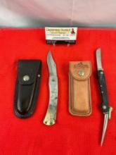 2 pcs Vintage Folding Blade Pocket Knives. 1x Buck Model 315 & 1x Taylor Cutlery w/ Sheathes. See