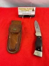 Vintage Western 3" Steel Folding Blade Pocket Knife S-532B w/ Etched Cougar & Original Sheath. See