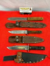 3 pcs Vintage Steel Fixed Blade Knives. 1 Ontario Knife Co Old Hickory, 2 Unknown Models. See pics.