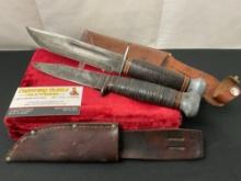 Pair of Vintage Remington Fixed Blade Knives, RH35 & RH36 w/ Leather Sheaths