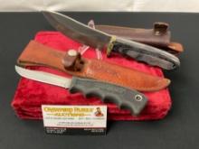 Pair of Vintage Fixed Blade Knives w/ Leather Sheaths, Rite Edge Skinner & Western Boning Knife