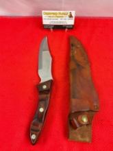 Vintage Saladmaster Cutlery 5-Star 4.5" Steel Fixed Blade Knife w/ Wood Handle & Sheath. See pics.