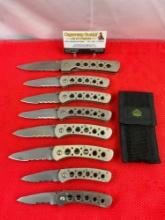 8 pcs Modern CRKT Steel Folding Tactical Pocket Knives. 1x 6613, 2x 6611N, 5x 6612N. See pics.