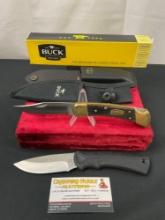 Pair of Buck Knives, 50th Year Anniversary Buck 110 & Fixed Blade Model 679 w/ Sheath & case