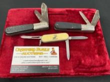 Trio of Barlow Folder Knives, 2x Mini Trapper Knives by Camco & Ideal 1x Engraved Handled Multi t...
