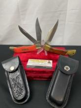 Pair of Folding Pocket Knives, Schrade Old Timer 25OTO & Pakistani Buck clone w/ brass & wood han...