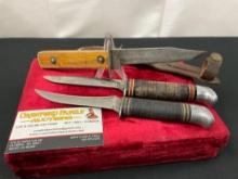 Trio of Fixed Blade Knives, 2x Schrade-Walden models 137 & 141, Imperial Prov R.I. USA w/ sheath