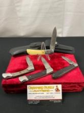 4x Folding Pocket Knives, Schrade Lil Rascal SCHLB2, Buck 501, Schrade-Walden, Damascus Steel Knife