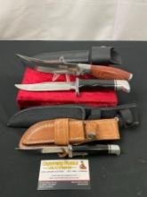 Trio of Buck Fixed Blade Knives, Models 102 & 119, and unmarked Buck
