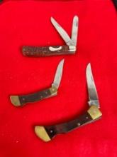 Trio of Frontier Folding Blade Pocket Knives - 1 Knife has 2 blades - See pics