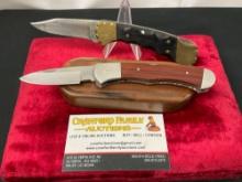Pair of Vintage Buck Folding Pocket Knives, models 112 Ranger Brass & Wood & 532 Legacy Collection