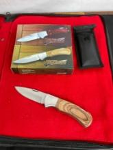 Pair of NIB Tracker Stainless Steel & Wood Folding Pocket Knives - See pics