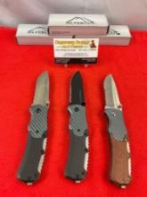 3 pcs Modern SilverCut Steel Folding Blade Tactical Hunting Knives Model 2011. NIB. See pics.