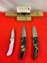 3 pcs Elk Ridge 440 Stainless Steel Folding Blade Pocket Knives Models ER-080D, ER-080W. NIB. See