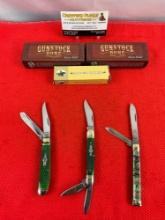 3 pcs Rough Rider 440 Steel Folding Blade Pocket Knives Models RR588, RR591 & RR343. NIB. See pics.
