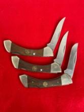 Trio of Chicago Cutlery Folding Pocket Knives w/ Stainless Steel & Wood Handles - See pics