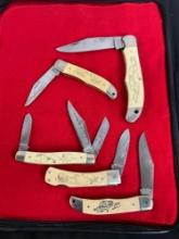 5x Shrade Enamel Wildlife Motif Folding Pocket Knives all in Sheathes - See pics