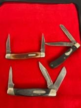 Trio of Vintage Multibladed Folding Pocket Knives incl. Frontier, Schrade Old Timperial, & Buck 307