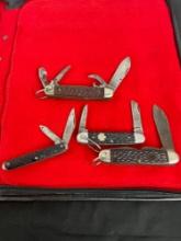 Collection of 4 Vintage Multi Bladed Folding Pocket Knives incl. Ulster & Utica - See pics